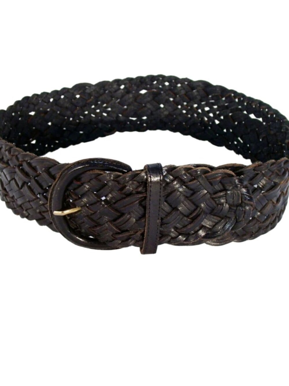 HANDWOVEN Wide Black Leather Braided Belt Women's M - Made in INDIA